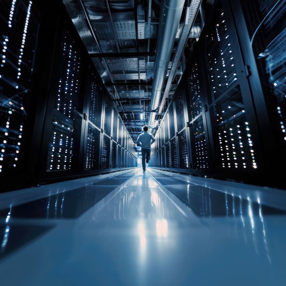 Power Systems - Man running inside a data center - 1 x 1